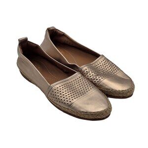 Women's - Clarks Reeney Helen Gold Metallic Leather Espadrilles, Size 9